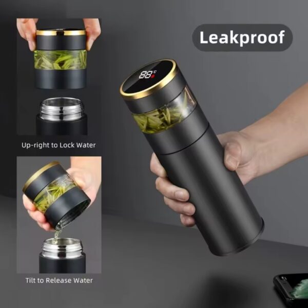 فلاسک هوشمند دماسنج‌دار با لوگوی FOWNIX | استیل 304 با نمایشگر LED و صافی دمنوش - تصویر 5