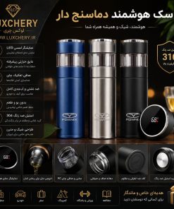 فلاسک هوشمند دماسنج‌دار با لوگوی FOWNIX | استیل 304 با نمایشگر LED و صافی دمنوش