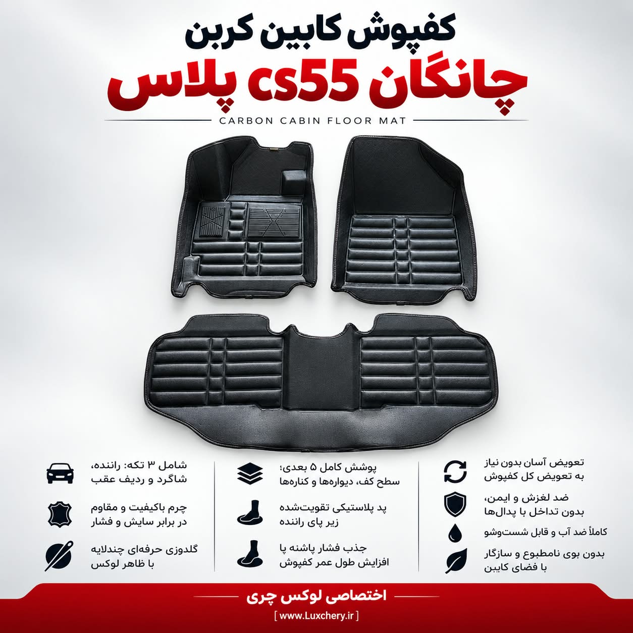 کفپوش کابین کربن چانگان cs55 پلاس | محافظت کامل با ظاهر اسپرت